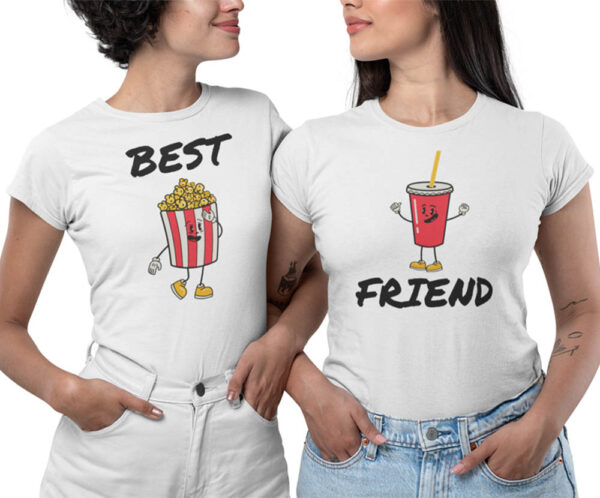 Best Friend Popcorn Coke Besties T-Shirt for Women - DK - Image 2