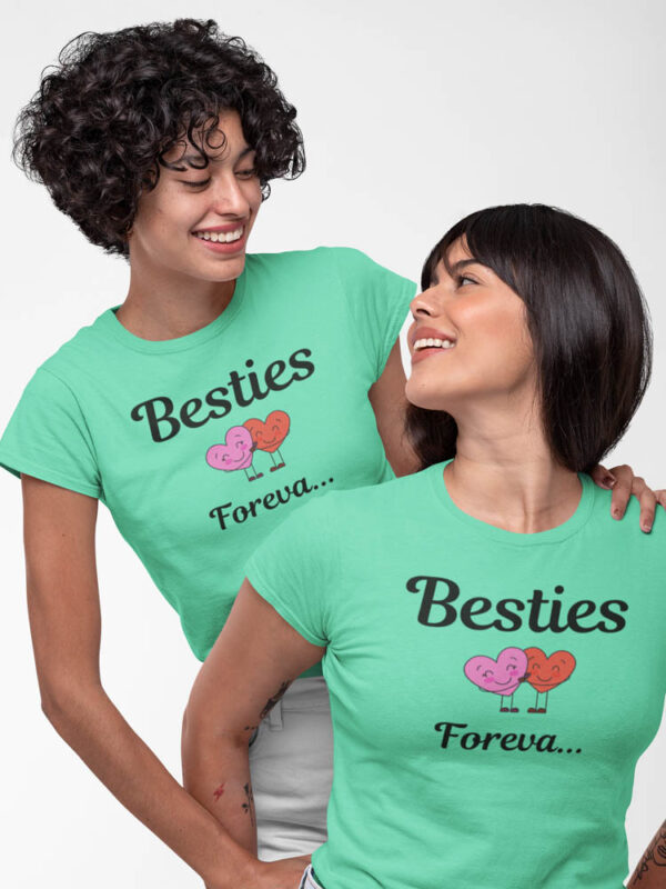 Besties Forever Two Heart Hugging T-Shirt for Women - DK - Image 5