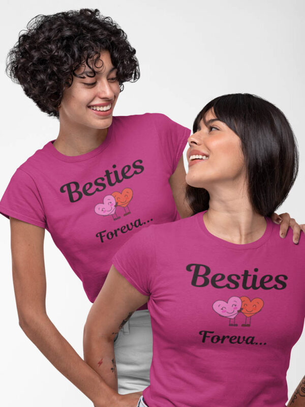 Besties Forever Two Heart Hugging T-Shirt for Women - DK