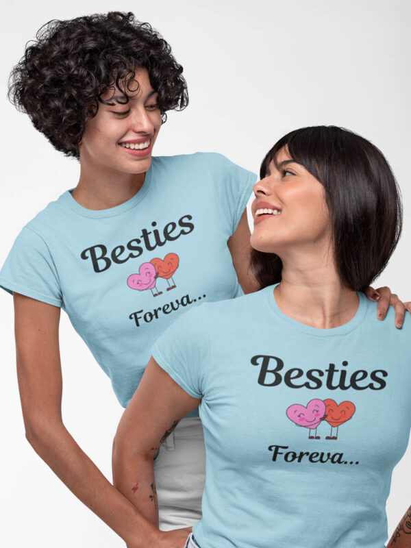 Besties Forever Two Heart Hugging T-Shirt for Women - DK - Image 2