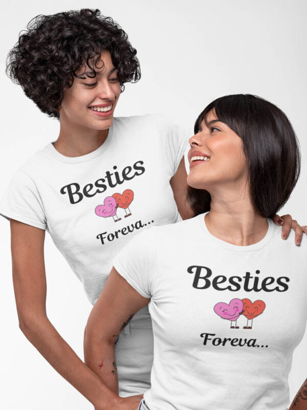 Besties Forever Two Heart Hugging T-Shirt for Women - DK - Image 3