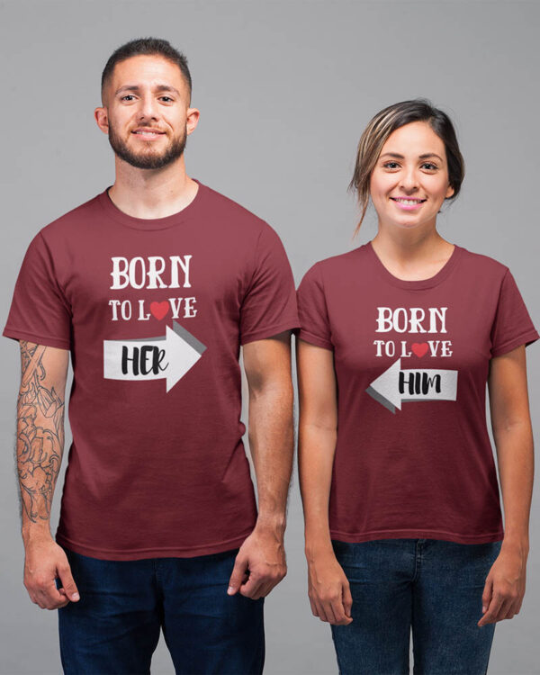 Born to Love Her, Born to Love Him Valentine Couples T-Shirt - LT - Image 5