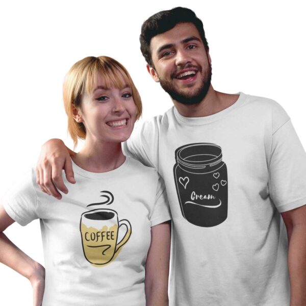 Coffee Cup Cream Valentine Couples T-Shirt - DK