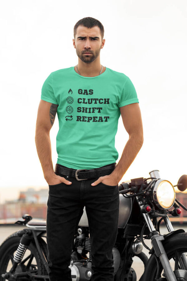 Gas Clutch Shift Repeat Bike T-Shirt for Men - DK - Image 3