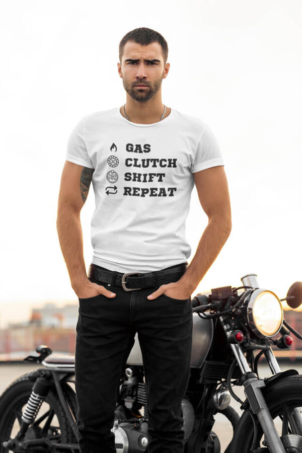 Gas Clutch Shift Repeat Bike T-Shirt for Men - DK - Image 2