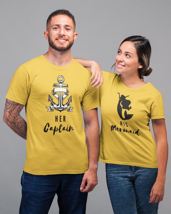 Her Captain, His Mermaid Valentine Couples T-Shirt - DK - Image 3