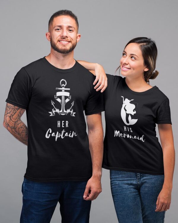 Her Captain, His Mermaid Valentine Couples T-Shirt - LT - Image 6