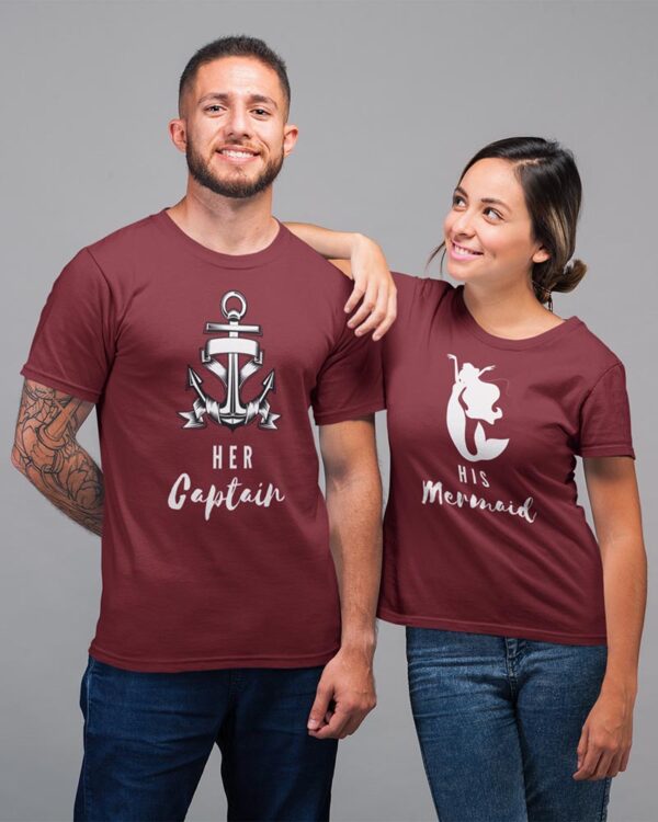 Her Captain, His Mermaid Valentine Couples T-Shirt - LT