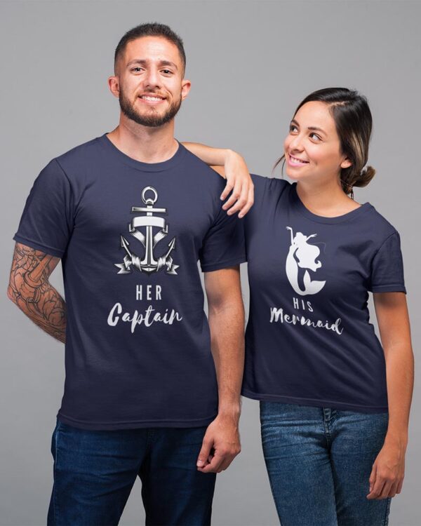 Her Captain, His Mermaid Valentine Couples T-Shirt - LT - Image 2