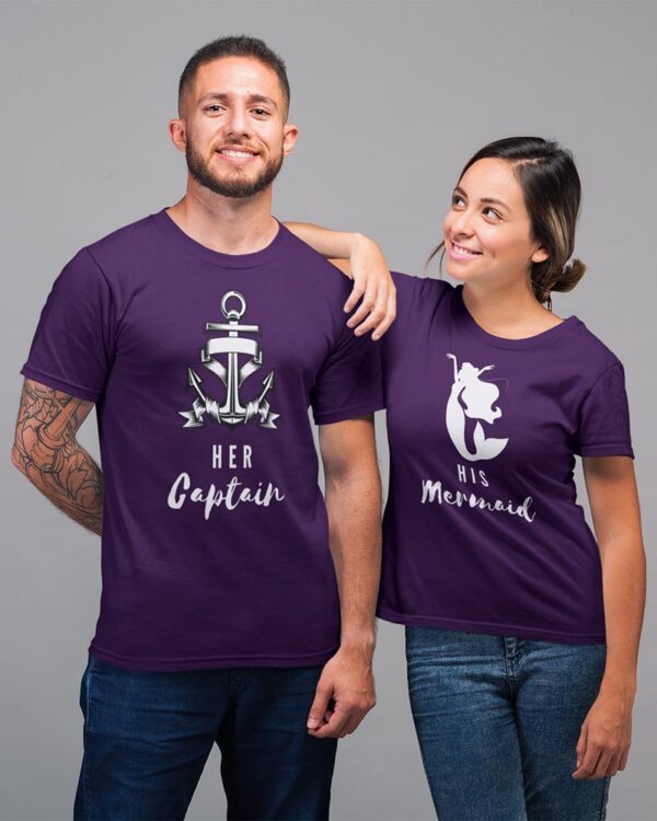 Her Captain, His Mermaid Valentine Couples T-Shirt - LT - Image 3