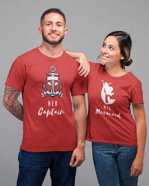 Her Captain, His Mermaid Valentine Couples T-Shirt - LT - Image 4