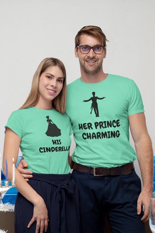 Her Prince Charming, His Cinderella Valentine Couples T-Shirt - DK - Image 3