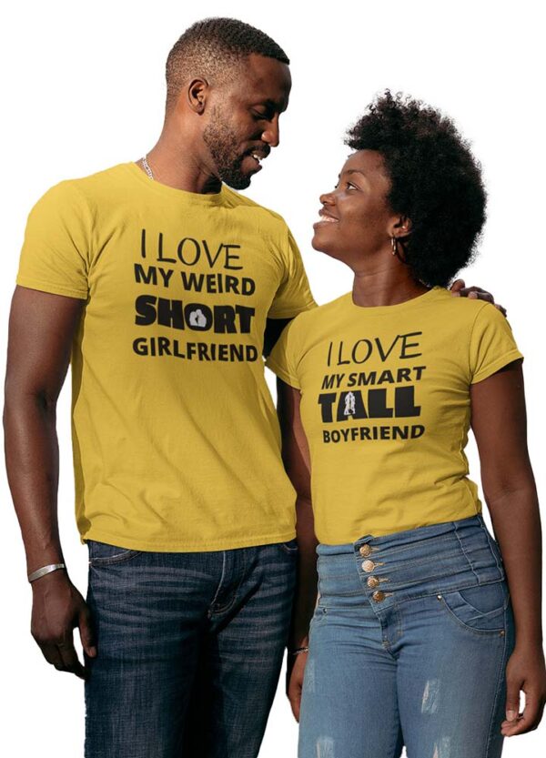 I Love my weird Short Girlfriend, I love my smart Tall Boyfriend Valentine Couple T-Shirt - DK - Image 3