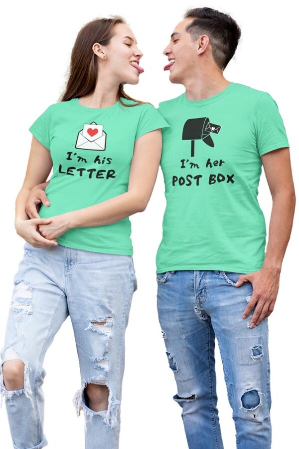 I'm his Letter, I'm her Post Box Valentine Couples T-Shirt - DK - Image 3