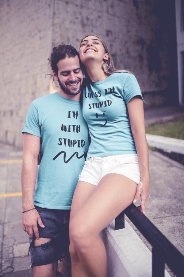 I'm with stupid, Guess I'm the stupid Valentine Couple T-Shirt - DK - Image 3