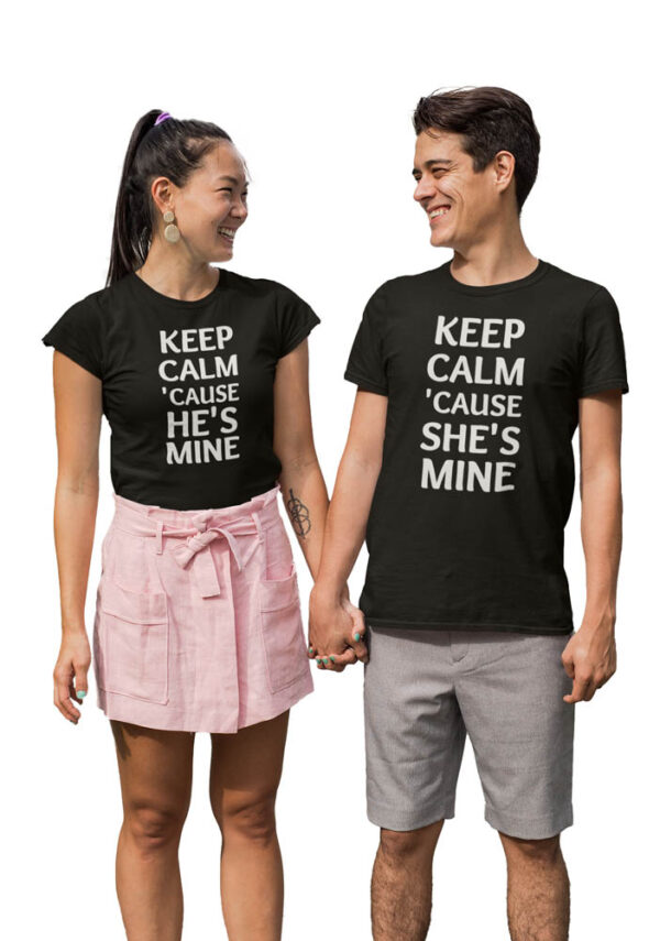 Keep Calm coz He's Mine, Keep Calm coz She's Mine Valentine Couple T-Shirt - LT