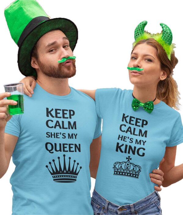 Keep Calm He's my King, Keep Calm She's my Queen Valentine Couple T-Shirt - DK