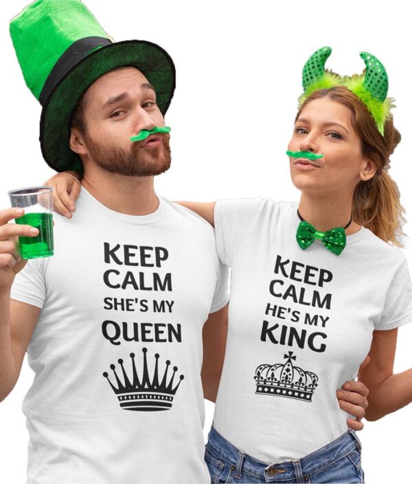 Keep Calm He's my King, Keep Calm She's my Queen Valentine Couple T-Shirt - DK - Image 2