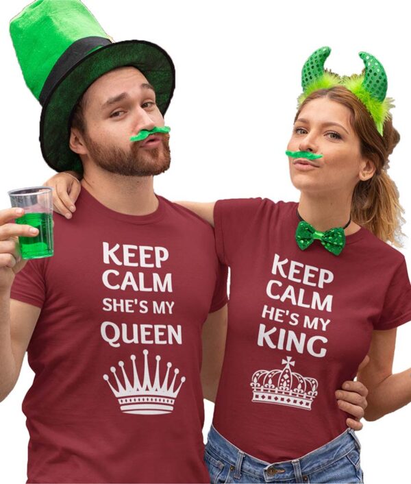 Keep Calm He's my King, Keep Calm She's my Queen Valentine Couple T-Shirt - LT - Image 7