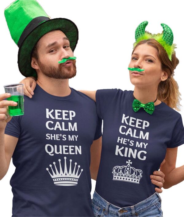 Keep Calm He's my King, Keep Calm She's my Queen Valentine Couple T-Shirt - LT