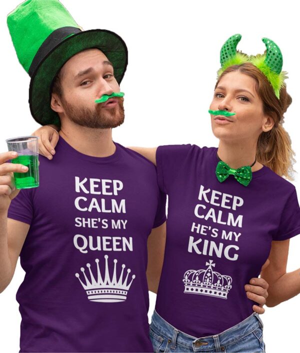 Keep Calm He's my King, Keep Calm She's my Queen Valentine Couple T-Shirt - LT - Image 2