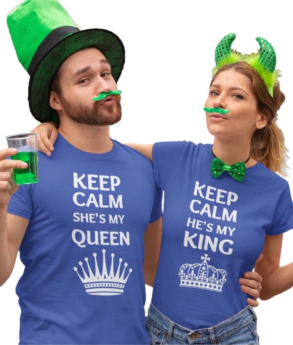 Keep Calm He's my King, Keep Calm She's my Queen Valentine Couple T-Shirt - LT - Image 4