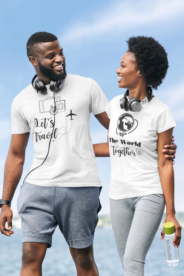 Let's Travel the World Together Valentine Couples T-Shirt - DK - Image 2