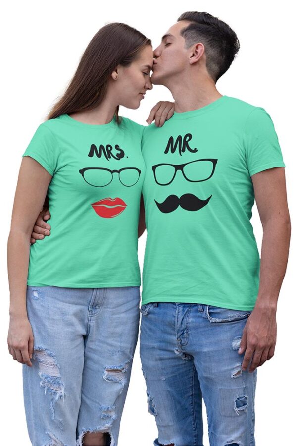 MR Mustache MRS Lips Valentine Couples T-Shirt - DK - Image 2