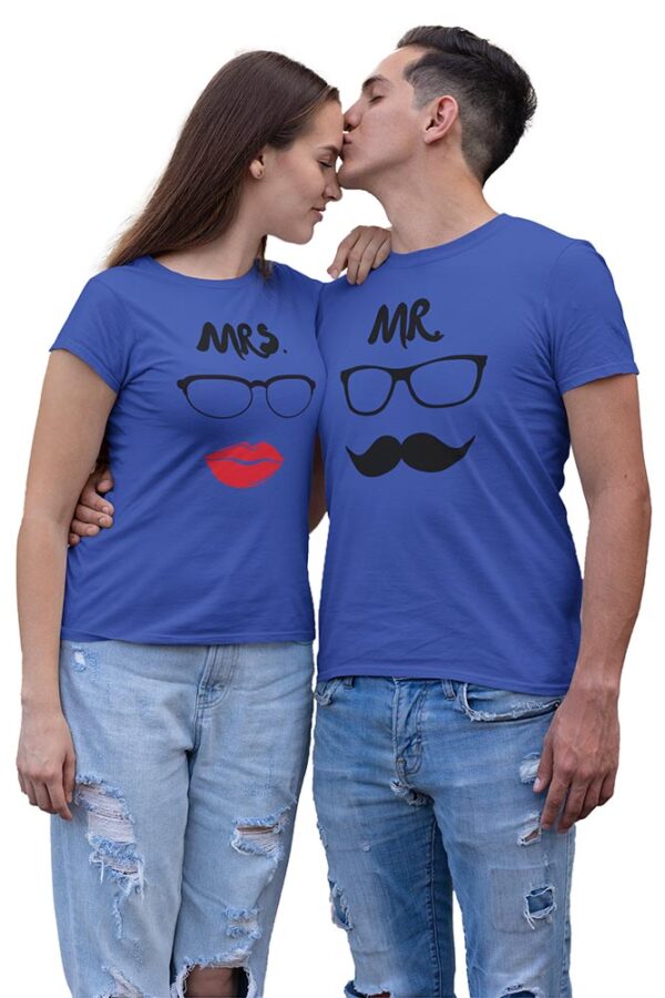 MR Mustache MRS Lips Valentine Couples T-Shirt - DK - Image 3