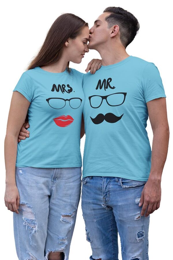 MR Mustache MRS Lips Valentine Couples T-Shirt - DK - Image 4