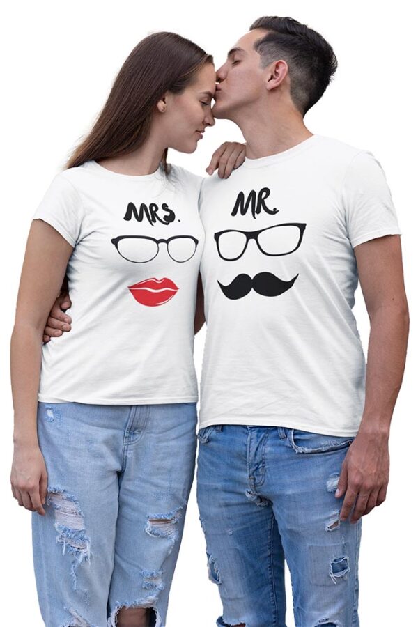 MR Mustache MRS Lips Valentine Couples T-Shirt - DK - Image 5