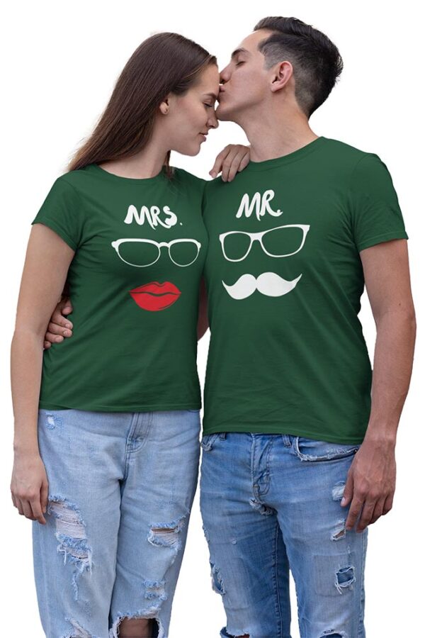 MR Mustache MRS Lips Valentine Couples T-Shirt - LT - Image 2