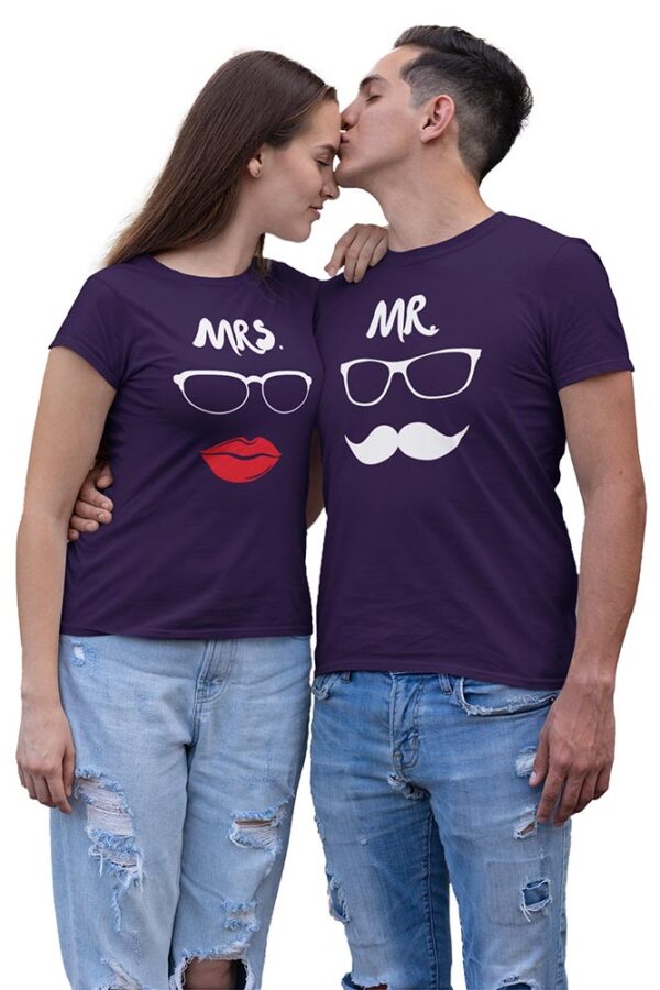 MR Mustache MRS Lips Valentine Couples T-Shirt - LT - Image 4