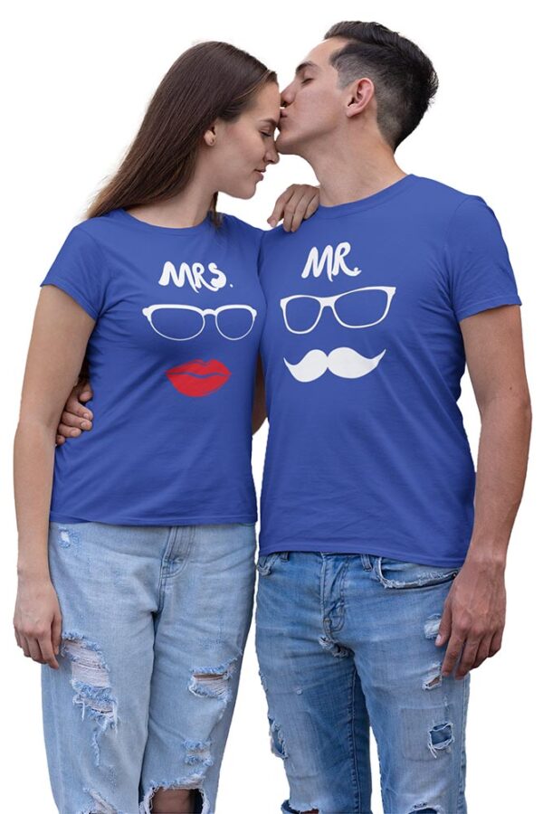 MR Mustache MRS Lips Valentine Couples T-Shirt - LT - Image 5