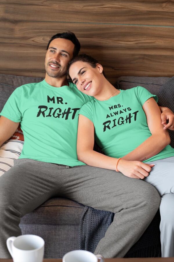 Mr. Right, Mrs. Always Right Valentine Couples T-Shirt - DK - Image 2