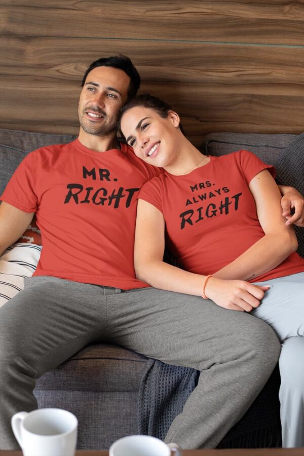 Mr. Right, Mrs. Always Right Valentine Couples T-Shirt - DK - Image 3