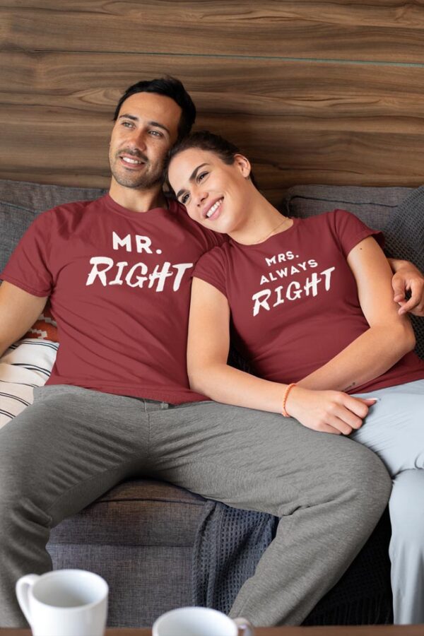 Mr. Right, Mrs. Always Right Valentine Couples T-Shirt - LT - Image 2