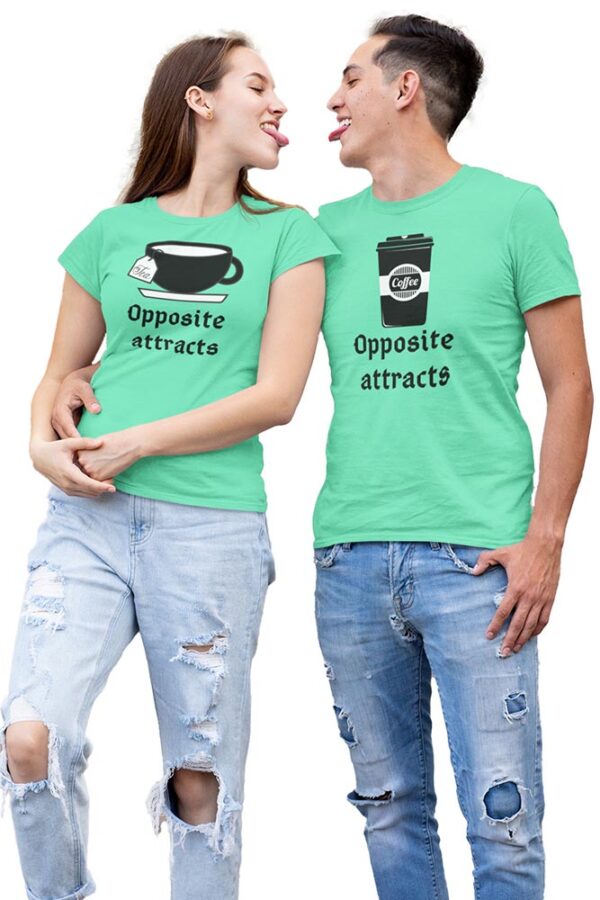 Opposite Attracts Coffee Men & Tea Women Valentine Couples T-Shirt - Image 3