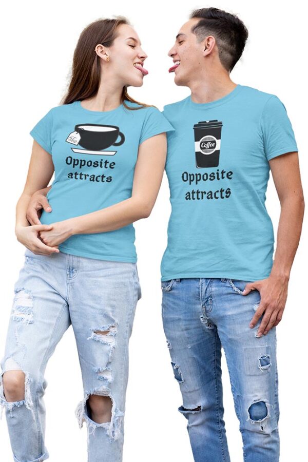 Opposite Attracts Coffee Men & Tea Women Valentine Couples T-Shirt - Image 5