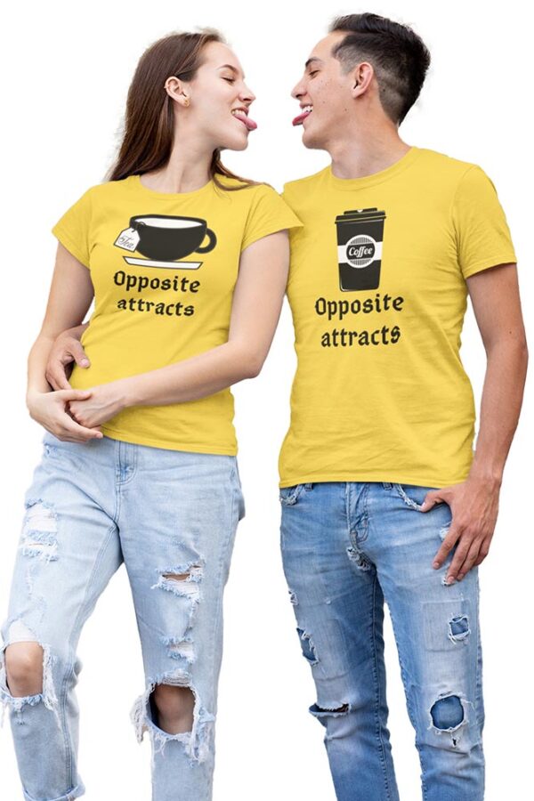 Opposite Attracts Coffee Men & Tea Women Valentine Couples T-Shirt - Image 2