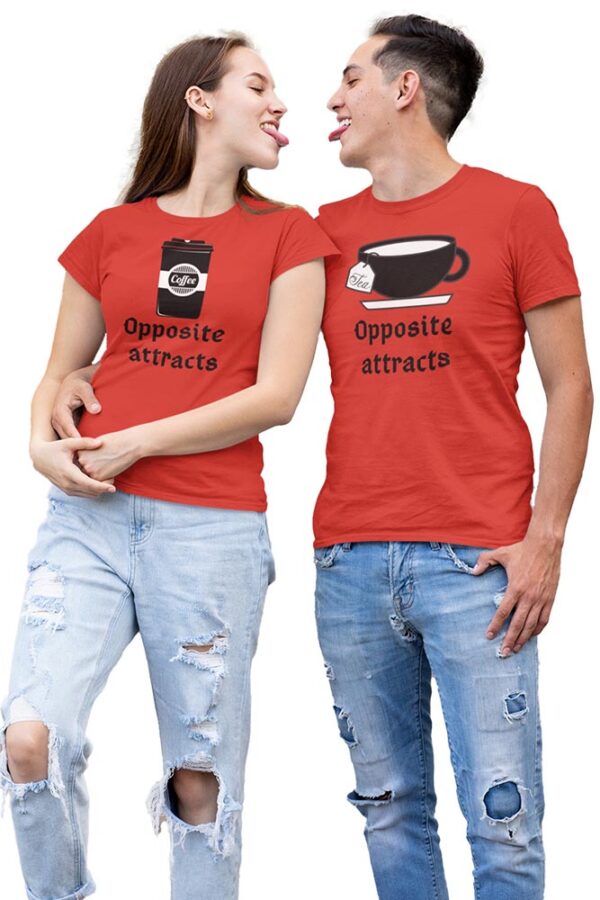 Opposite Attracts Coffee Women & Tea Men Valentine Couples T-Shirt - Image 5