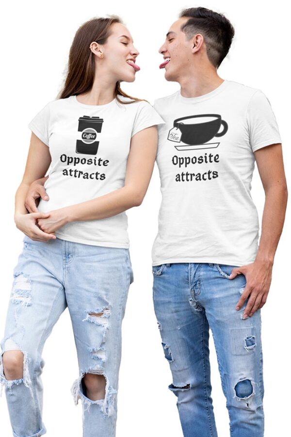 Opposite Attracts Coffee Women & Tea Men Valentine Couples T-Shirt - Image 2