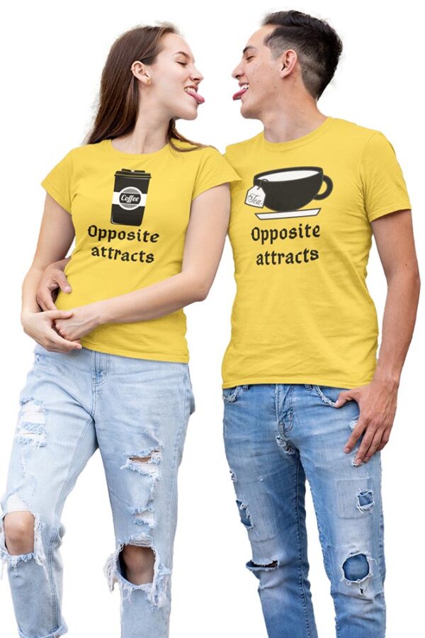 Opposite Attracts Coffee Women & Tea Men Valentine Couples T-Shirt - Image 3