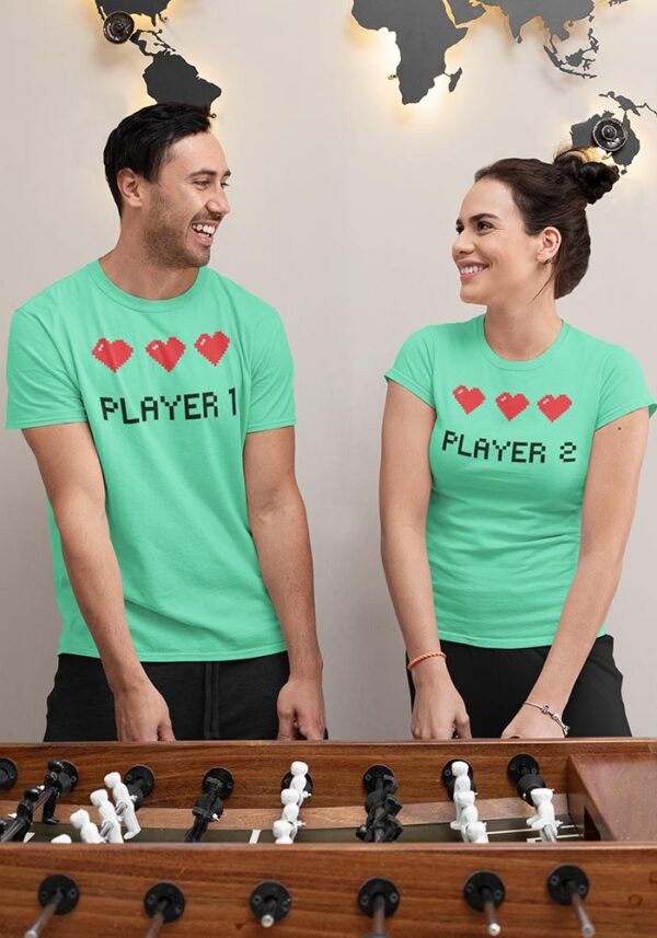 Player 1 and 2 Gaming Valentine Couples T-Shirt - DK