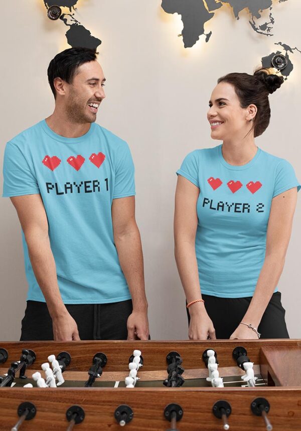 Player 1 and 2 Gaming Valentine Couples T-Shirt - DK - Image 2