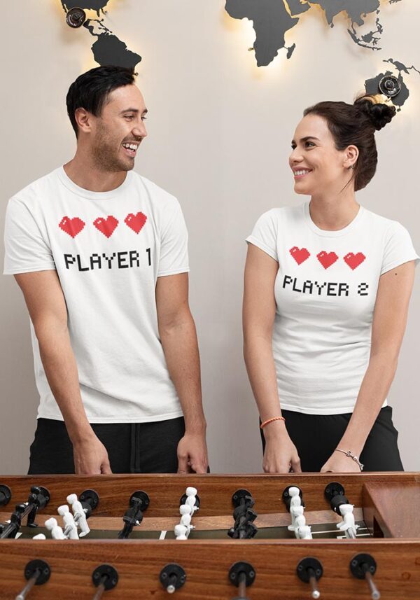 Player 1 and 2 Gaming Valentine Couples T-Shirt - DK - Image 3