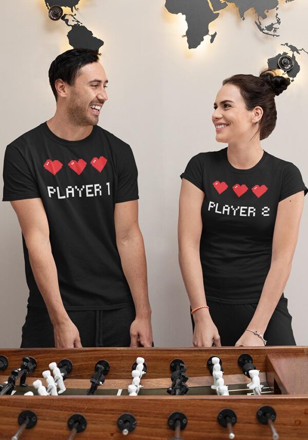 Player 1 and 2 Gaming Valentine Couples T-Shirt - LT - Image 3