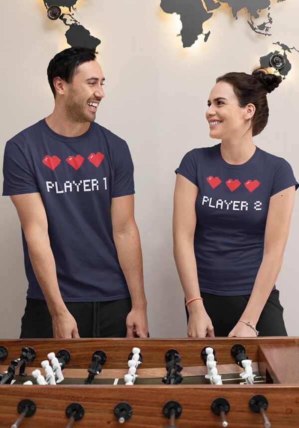 Player 1 and 2 Gaming Valentine Couples T-Shirt - LT - Image 4