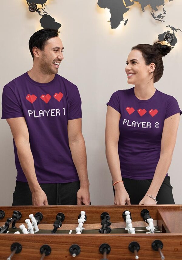 Player 1 and 2 Gaming Valentine Couples T-Shirt - LT