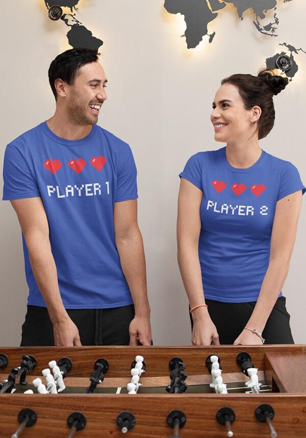 Player 1 and 2 Gaming Valentine Couples T-Shirt - LT - Image 2